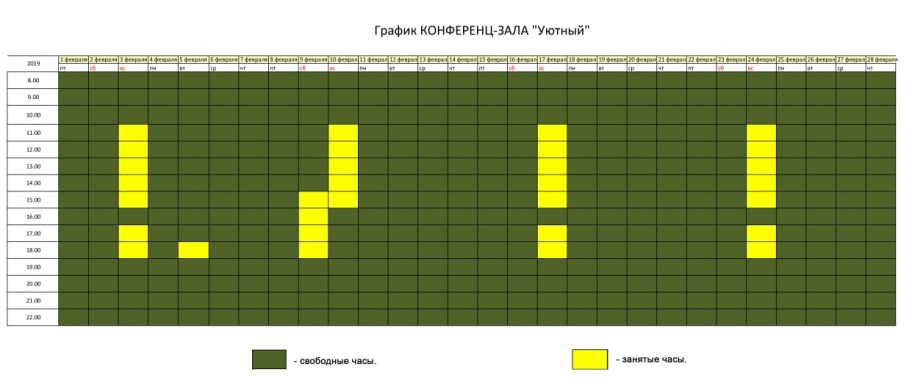 РАСПИСАНИЕ ЗАНЯТОСТИ КОНФЕРЕНЦ-ЗАЛА НА ФЕВРАЛЬ